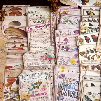 50 lap Anyag papír régi könyv memoár sorozat retro art növény pillangógomba kézirat dekoratív Memo pad 6 modellek
