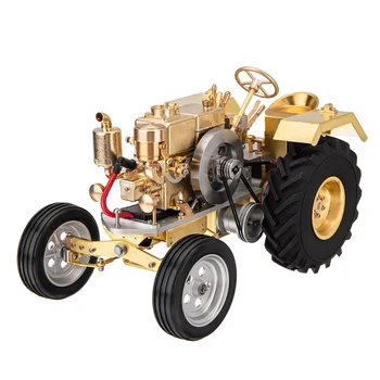 sárgaréz gázüzemű görgős traktor járműmodell mini vízszintes vízhűtéses motorral Belső égésű motor modell játék