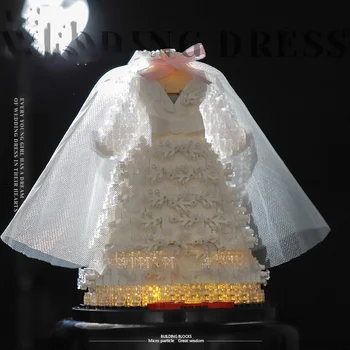 Romantikus esküvői ruha Micro gyémánt blokk modell Vőlegény és menyasszony figurák építőkockák Játék fénnyel ajándékba Nanotégla