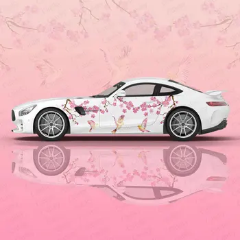 Cseresznyevirágok Autó grafika Matrica Védje a teljes testet Vinil csomagolás Modern design Madár kép csomagolás matrica Dekoratív női autó matrica