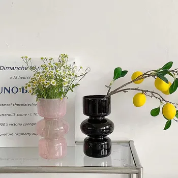 Nordic Art üveg fekete váza Nappali Iroda Víz Virágtartály dekoráció Asztali kézművesség Lány Virágcserép Ajándék