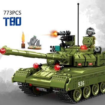 WW2 Modern katonai Batisbrick MOC építőelem Hadsereg figurák Játék Oroszország T-80 fő harckocsi jármű tégla fiúknak Ajándékok