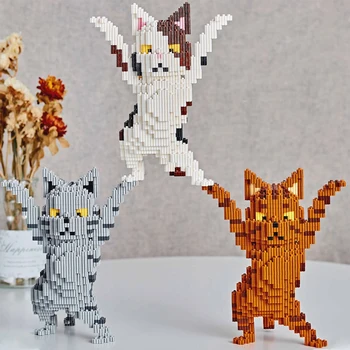 Bájos macska modell mikro építőelemek DIY állat mini kockák Szép álló táncoló macska 3D mini tégla dekorációkhoz Ajándék