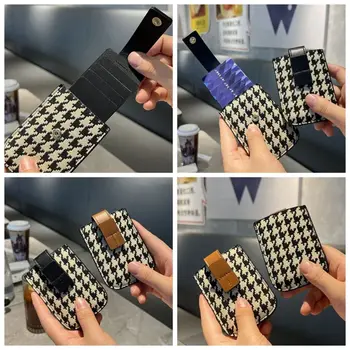 Kihúzható típusú Houndstooth Card táska kártya zseb Koreai stílusú rövid pénztárca PU bőr tengelykapcsoló táska kártyatartók Kuplung kültéri