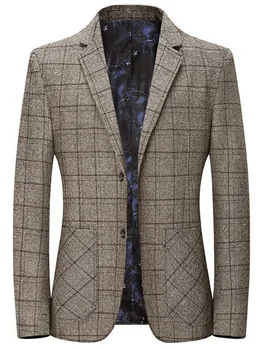 Khaki kockás férfi öltönykabátok Új divatszürke üzleti alkalmi egymellű kabát 2023 ősz Kiváló minőségű férfi slim fit blézer