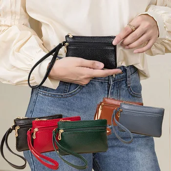 New Fashion Handbag női tasak kártya táska Hosszú pénztárca tasak Egyszínű hordozható dupla cipzáras litchi minta puha csukló pénztárca