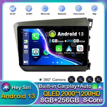 Android13 vezeték nélküli Carplay Auto autórádió Honda Civic RHD 2012 2013 2014 2015 multimédia lejátszó GPS sztereó WIFI + 4G fejegység