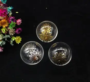 20készletek 25mm dupla lyukú gömb gömb virággyöngyök sapka szemcsap készlet üveg injekciós üveg medál nyaklánc DIY medál ékszer megállapítások