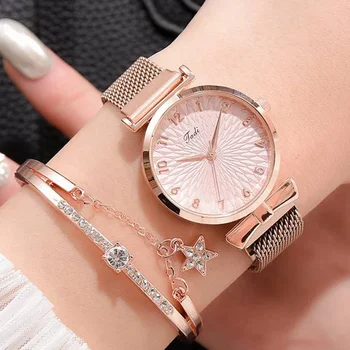 Luxus női karkötő kvarc órák nőknek mágneses óra női ruha rózsaszín számlap karóra Reloj Mujer часы женские