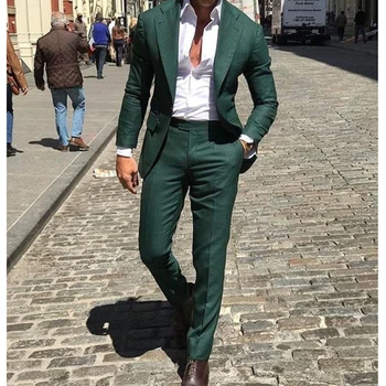 Tailor made Notched Lapel férfi öltöny 2023 Slim Fit One Button sötétzöld vőlegény Tuxedos Busines Formális 2 részes öltöny férfiaknak