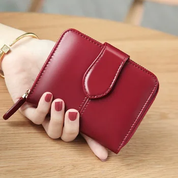 Olajviasz női pénztárca Valódi bőr Kis rövid cipzáras kártyatartók Érme pénztárcák Piros pénztárcák nőknek Kiváló minőségű pénztárca