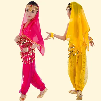 2017 Forró bollywoodi jelmez Indiai tánc jelmez Gyermek hastánc jelmez Gyerekek Keleti kisebbségi tánc jelmezkészletek 6 db 89
