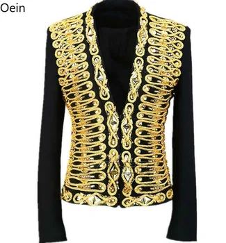 Mens Custome hosszú ujjú strassz slim fit kabát arany Cardigan felsők Suit Blazers Crystal Diamond Custom Made Luxury Új