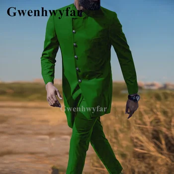 Gwenhwyfar New Fashion férfi indiai stílusú esküvői öltöny zöld jóképű Best Man 2 részes öltönykabát nadrággal