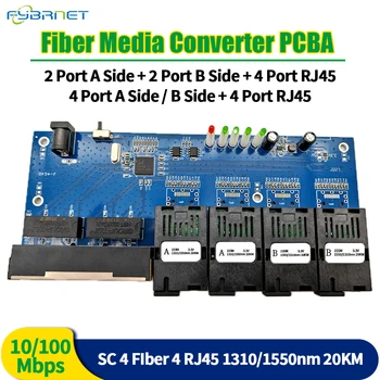 10/100Mbps egymódú száloptikás switch 4F4E száloptikás port 20KM SC optikai média konverter PCBA gyors Ethernet szimplex/duplex