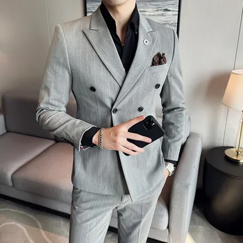Boutique (Blazer+ Western Pants) Férfi divat üzlet Brit stílusú úriember Esküvői munka Tárhely Dupla mellű 2 részes szett