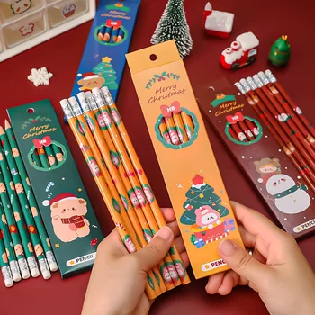 6Db/doboz Hb Aranyos ceruzák radírral Gyermek íróceruza Karácsonyi toll Iskolai írószer Gyermek ajándék