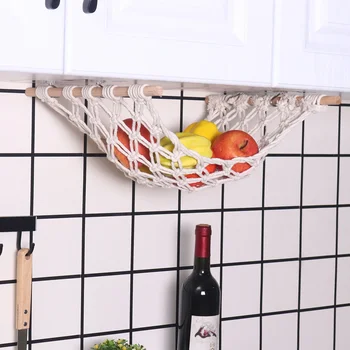 Gyümölcs függő kosár Kézzel készített szőtt otthoni konyha Bohém minimalista északi stílusú szekrény Függő gyümölcs zöldség háló táska