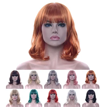 Rövid göndör haj Bob parókák narancssárga cosplay paróka frufruval Halloween jelmezes parti fejfedő nőknek