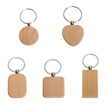 100 Üres fa fa kulcstartó DIY fa kulcstartó kulcscímke Anti-Lost Wood kiegészítők ajándék (vegyes)