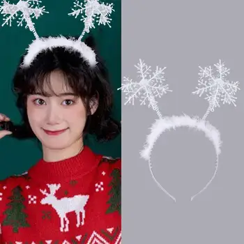 Öltöztetős partidíszek Kellék fehér hajpánt agancs Fejpánt karácsonyi dekoráció Női plüss hajkarika Karácsonyi fejpánt