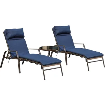 LOKATSE HOME 3 részes kültéri teraszos kanapé kanapé székek állítható összecsukható asztallal, sötétkék párnákkal