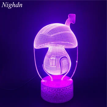 3D Gomba lámpa optikai csalódás Éjszakai fény a babaszoba világításához 16 szín váltás távirányítóval Gyerekek karácsonyi ajándékok