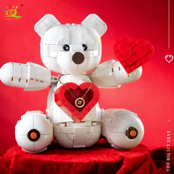 HUIQIBAO 693Pcs Love Bear ékszerdoboz építőelemek DIY Valentin-napi ajándék párok Meglepetés kreativitás Kockák Játékok Gyerekek