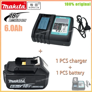 100% eredeti Makita 18V 6.0Ah újratölthető szerszámgép akkumulátor LED lítium-ion cserével LXT 400 BL1860 BL1850 + töltő