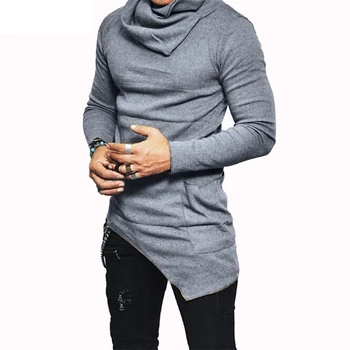 Plus Size 5XL férfi kapucnis pulóverek kiegyensúlyozatlan szegély zseb hosszú ujjú pulóver férfi ruházat Őszi garbós pulóver felső kapucnis pulóver