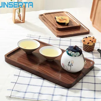 JINSERTA Fa tárolótálca Fekete dió tálca Többcélú desszert Gyümölcstorta Tea tepsi, otthoni éttermi bárba