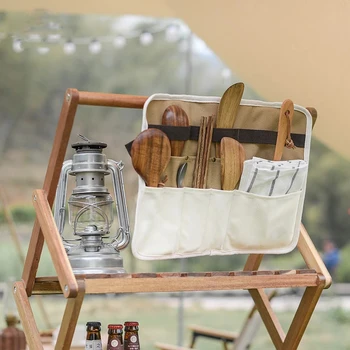 Kültéri piknik BBQ tároló táska akasztótartó kempinghez Evőeszközök Vászontáska Evőpálcika Kanál villa szervező