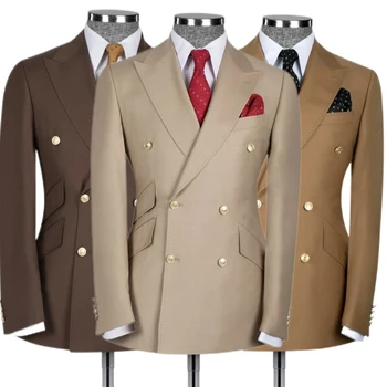 Divat 2 db férfi öltöny formális butik üzlet / férfi öltöny blézer nadrág kabát csúcs hajtókás kabát esküvőre