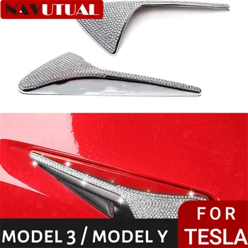 Metal Bling irányjelző oldalsó kamerafedél a Tesla Model 3 számára Y S X Crystal Diamond bal jobb csillogó matrica Autós kiegészítők