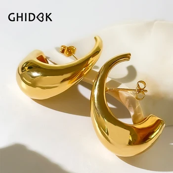 GHIDBK 2023 Trendy Gold Plated Chunky Waterdrop fülbevaló nőknek Statement tömör merész nagy csapos fülbevaló utcai stílus