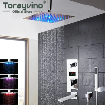 Torayvino Luxus LED Fürdőszoba Felső esőzuhany Kézi zuhany Digitális kijelző Vezérlőszelep Kád Permetező Keverő Vízcsap