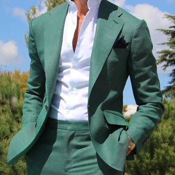 Legújabb kabát nadrág minták Green Men Suit Slim Fit Tuxedo 2 részes divat blézer alkalmi egyedi egyszerű parti öltönyök Terno Masculino