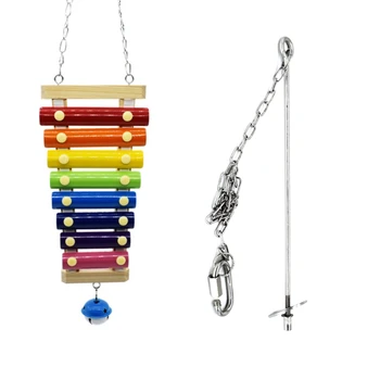 2 db/készlet csirke xilofonos játék csengőkkel 8 fém kulcs Tyúk nyárs gyümölcstartó Függő adagoló lánc