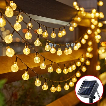  napelemes LED füzér lámpák Kerti kristály tündér fény Chritmas Garland 8 mód vízálló teraszfény kerti parti dekorációhoz