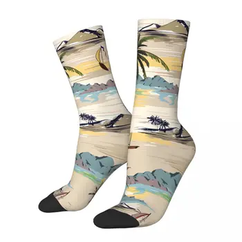 Zokni férfiaknak Vintage varrat nélküli sziget minta Harajuku Tropics minta minőségi minta Nyomtatott Crew zokni varrat nélküli ajándék