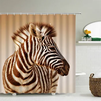 Zebra állatok zuhanyfüggönyök fürdőszobai függöny vízálló akasztókkal 3D nyomtatás 180 * 200cm dekorációs fürdő képernyő