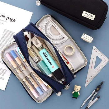 3 rétegű ceruzatartó Nagy kapacitású egyszerű írószer doboz Új, nagy értékű lány kozmetikai táska tároló kellékek Irodaszerek