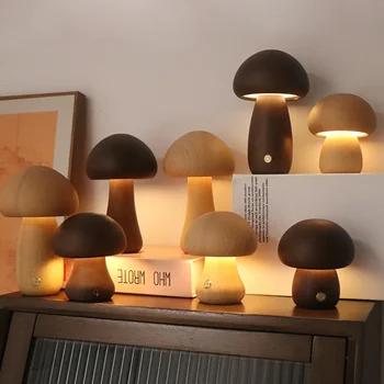 Aranyos gomba asztal dekoratív fény fából készült szép asztali lámpa érintésérzékelővel Fényerő állítható éjjeliszekrény lámpák