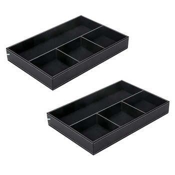 2X 4 bővítőhelyes íróasztalfiók-rendszerező, Pu bőr fióktároló rendszerező elválasztó (fekete)