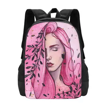 Rózsa-akvarell és gouache festés hátizsákok iskolás tinédzsereknek Lányok utazótáskák Rózsaszín akvarell gouache szürreális