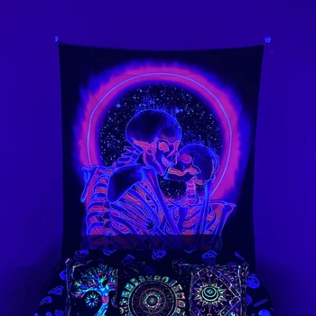 Pszichedelikus mandala boszorkányság Koponya fluoreszcencia kárpit UV reaktív fal Függő otthoni dekoráció Art Esztétikai szoba dekoráció tinédzsernek