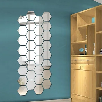 12db/set hatszögletű 3D tükör falmatricák Étterem folyosó padló személyiség dekoratív tükör paszta Nappali matrica
