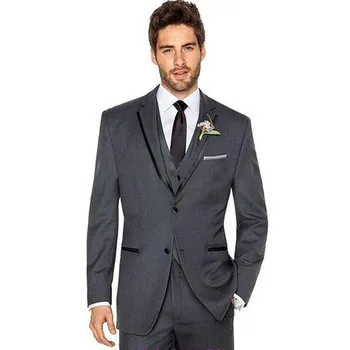 Hivatalos üzleti szürke férfi öltönyök esküvői egyedi készítésű bál Masculino Trajes de Hombre Blazer 3 darab (kabát + nadrág + mellény + nyakkendő)