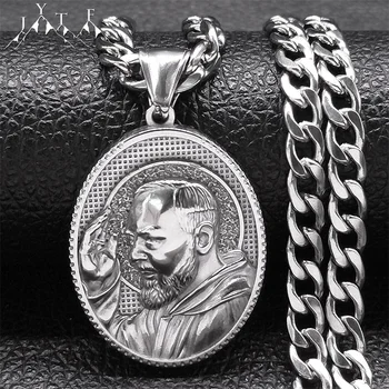Szent Atya atya Pio atya érem férfi nyaklánc rozsdamentes acél Hip Hop nyilatkozat vallási medál nyaklánc ékszer ajándék ZZ480