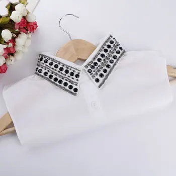Nők kézzel készített gyöngyök Hamis gallérok Állítható levehető ingnadrág felsők Gallér pulóverhez ruha Fehér hamis gallér